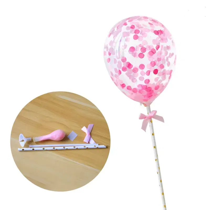 Topper dekoracja na TORT balon różowy z kofetti