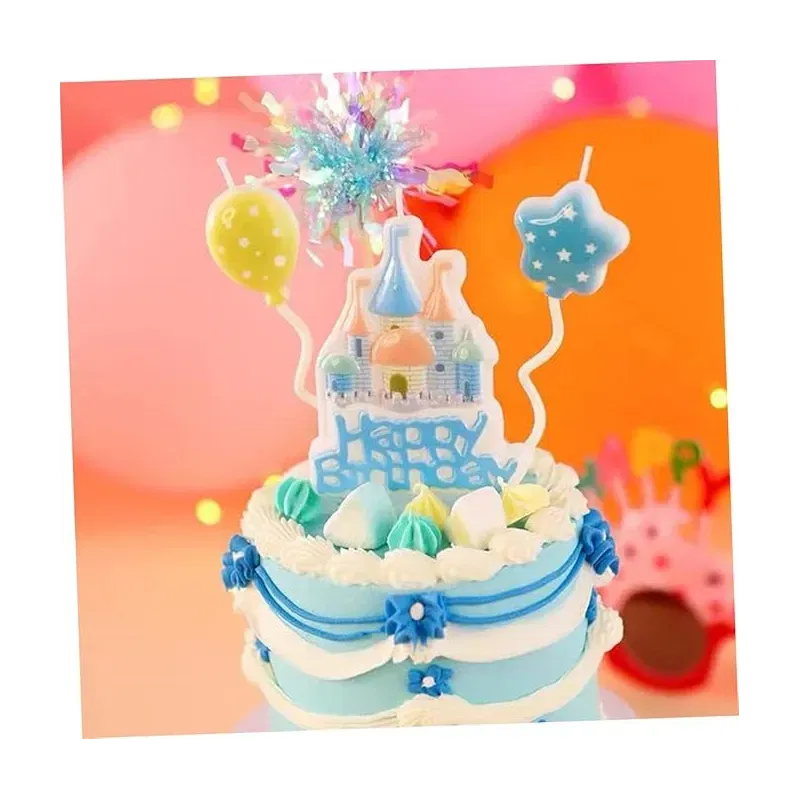 Świeczki dekoracja na TORT niebieski zamek 3 elementy Świeczki dekoracja na TORT niebieski zamek 3 elementy