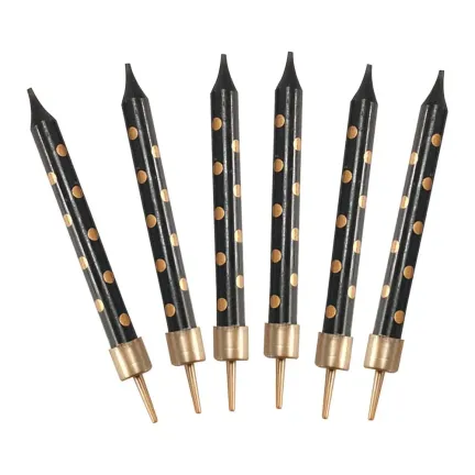 Świeczki na TORT czarne w złote kropki 6 cm 6 szt