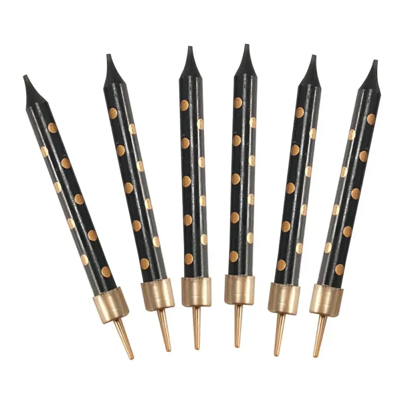 Świeczki na TORT czarne w złote kropki 6 cm 6 szt