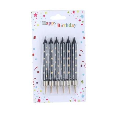 Świeczki na TORT czarne w złote kropki 6 cm 6 szt