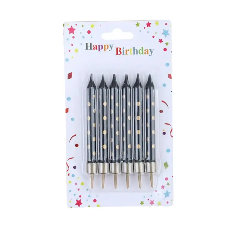 Świeczki na TORT czarne w złote kropki 6 cm 6 szt