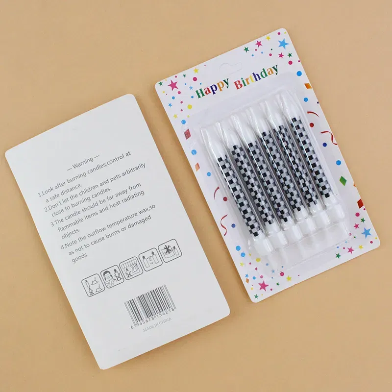 Świeczki dekoracja na TORT biała w szachownicę 9 cm 6 szt