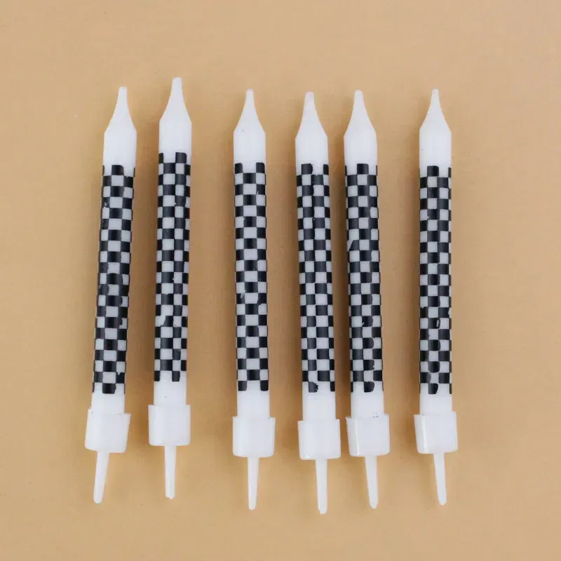 Świeczki dekoracja na TORT biała w szachownicę 9 cm 6 szt