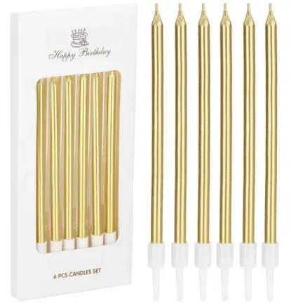 Świeczki dekoracja na TORT złote długie 11 cm 6 szt