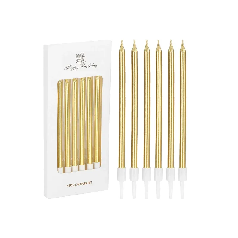 Świeczki dekoracja na TORT złote długie 11 cm 6 szt