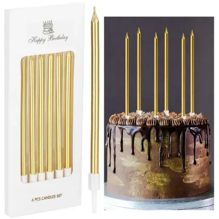 Świeczki dekoracja na TORT złote długie 11 cm 6 szt