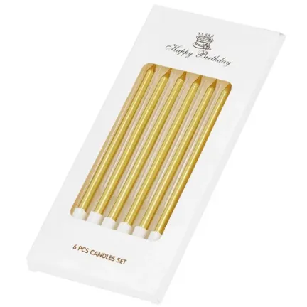 Świeczki dekoracja na TORT złote długie 11 cm 6 szt