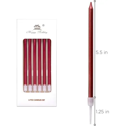 Świeczki dekoracja na TORT czerwone długie 11 cm 6 szt