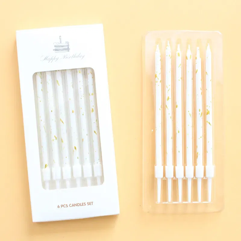 Świeczki dekoracja na TORT biało złote długie 11 cm 6 szt