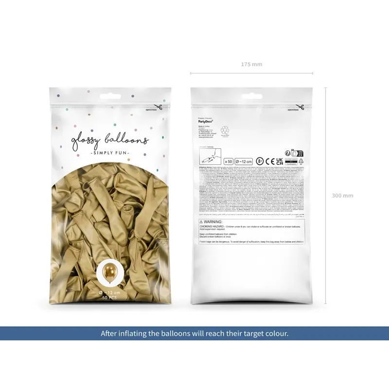 Balony Glossy 12 cm, złoty 50szt.
