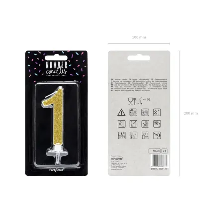 Świeczka urodzinowa Cyferka 1, złoty, 10cm
