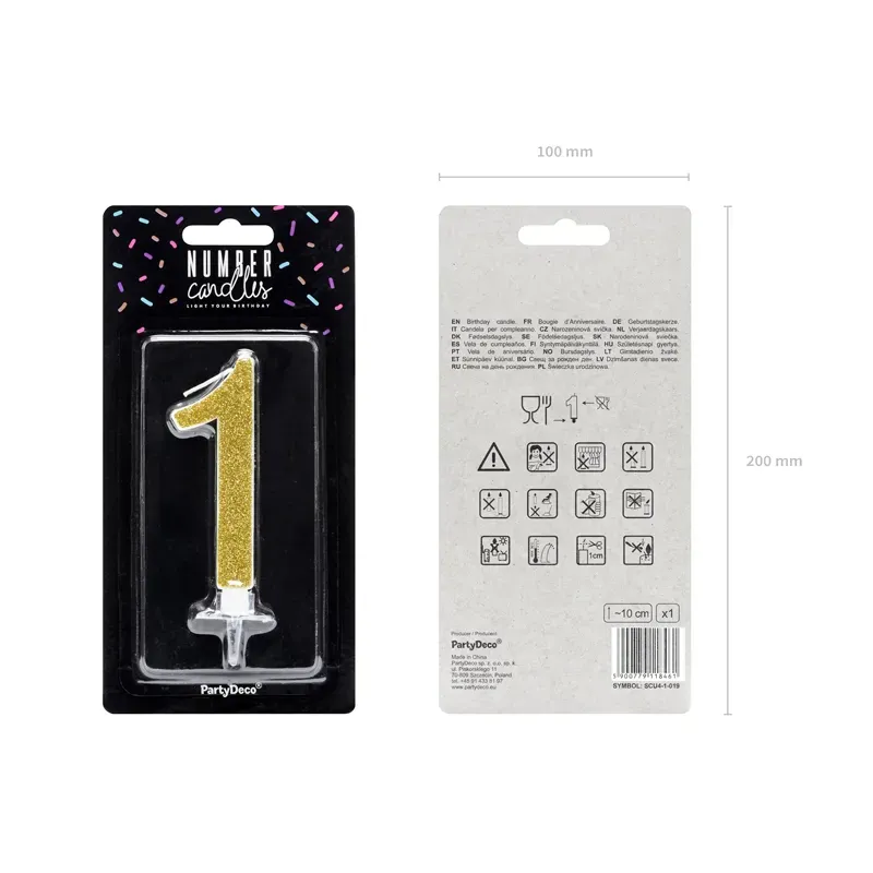 Świeczka urodzinowa Cyferka 1, złoty, 10cm