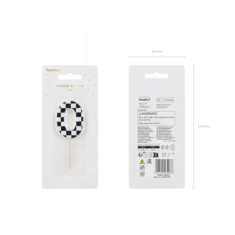 Świeczka urodzinowa Cyferka Szachownica 0, 5.5 cm