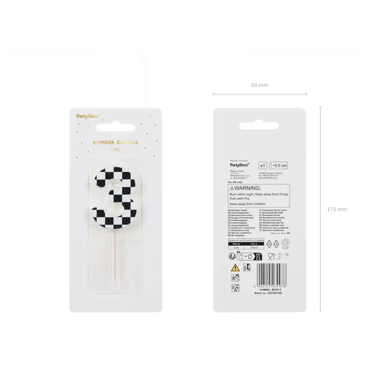 Świeczka urodzinowa Cyferka Szachownica 3, 5.5 cm Świeczka urodzinowa Cyferka Szachownica 3, 5.5 cm