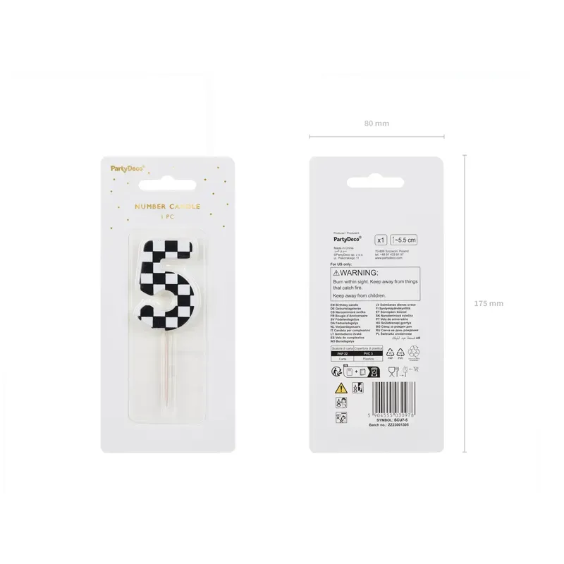 Świeczka urodzinowa Cyferka Szachownica 5, 5.5 cm
