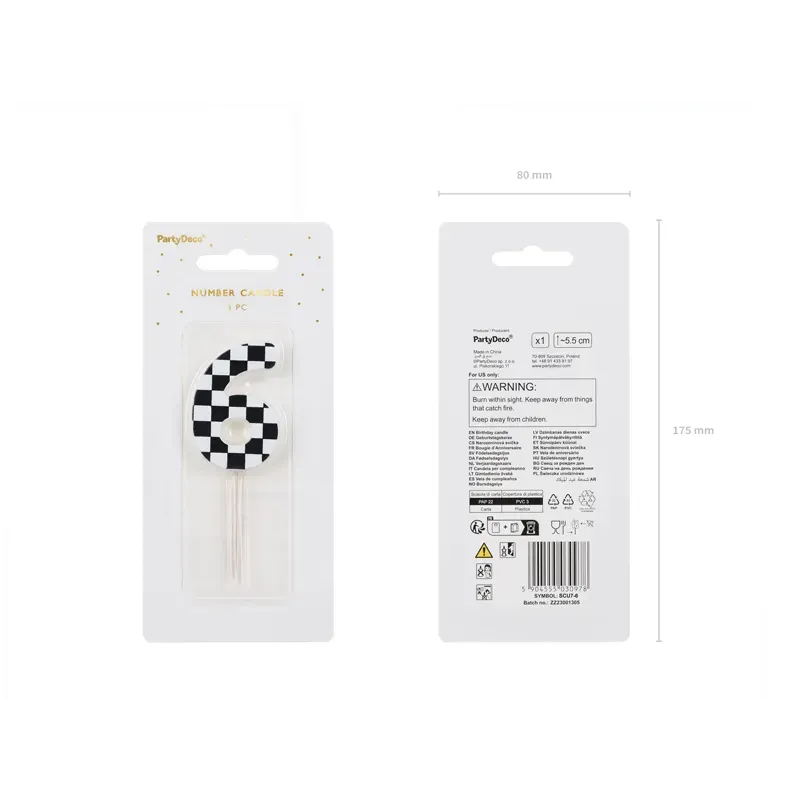 Świeczka urodzinowa Cyferka Szachownica 6, 5.5 cm Świeczka urodzinowa Cyferka Szachownica 6, 5.5 cm