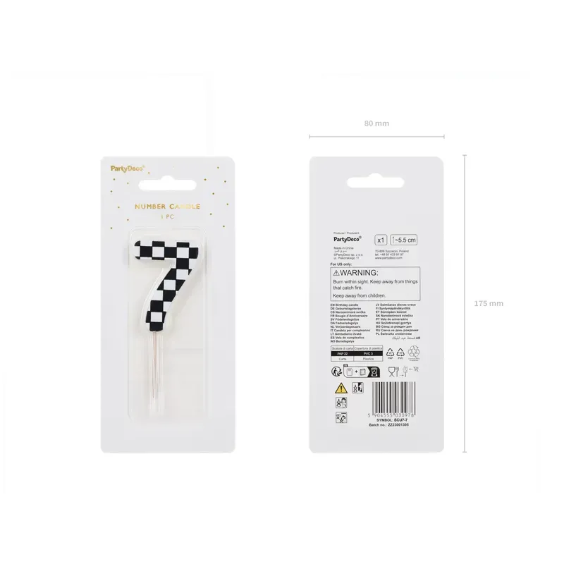 Świeczka urodzinowa Cyferka Szachownica 7, 5.5 cm