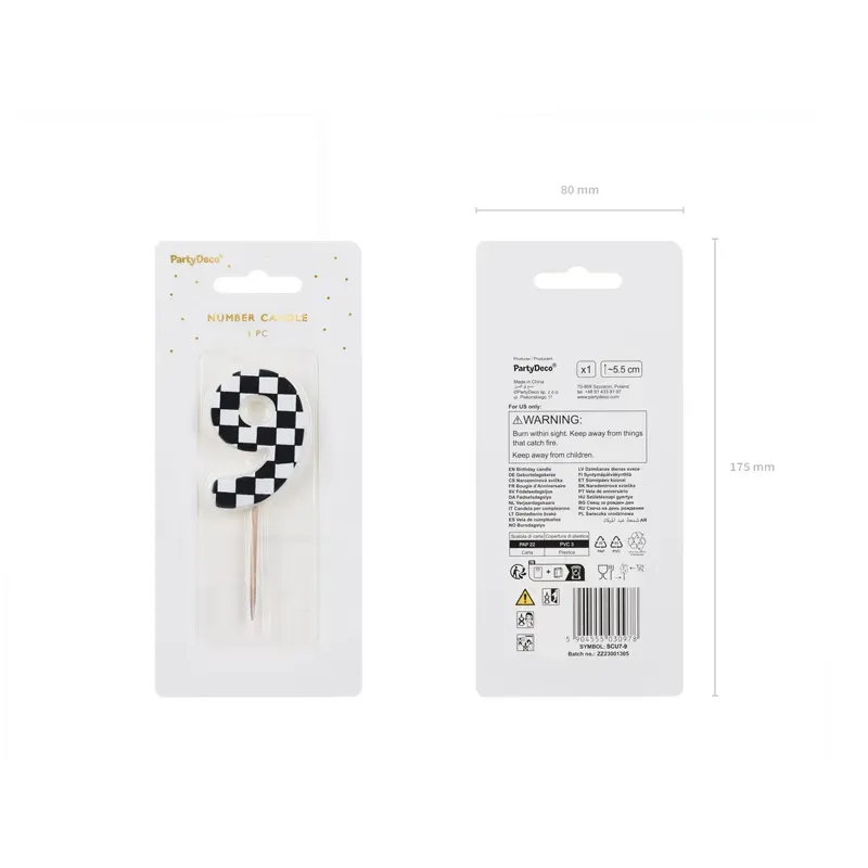 Świeczka urodzinowa Cyferka Szachownica 9, 5.5 cm Świeczka urodzinowa Cyferka Szachownica 9, 5.5 cm