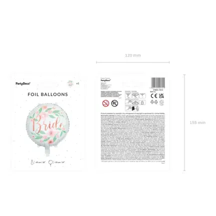 Balon foliowy Bride kwiaty 45cm, biały