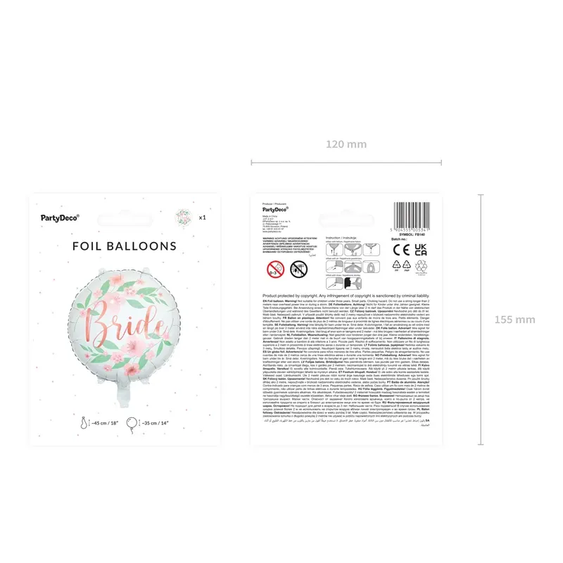Balon foliowy Bride kwiaty 45cm, biały