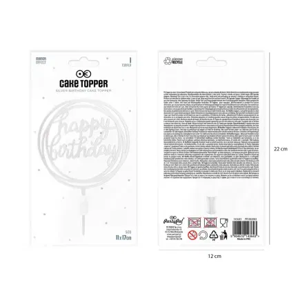 Topper na tort Happy Birthday okrągły lustrzany srebrny Topper na tort Happy Birthday okrągły lustrzany srebrny