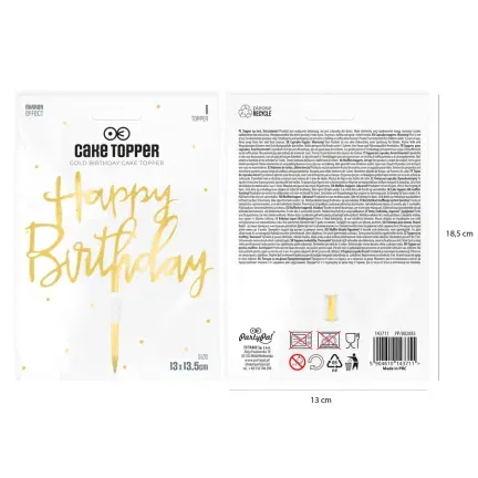 Topper na tort Happy Birthday lustrzany złoty