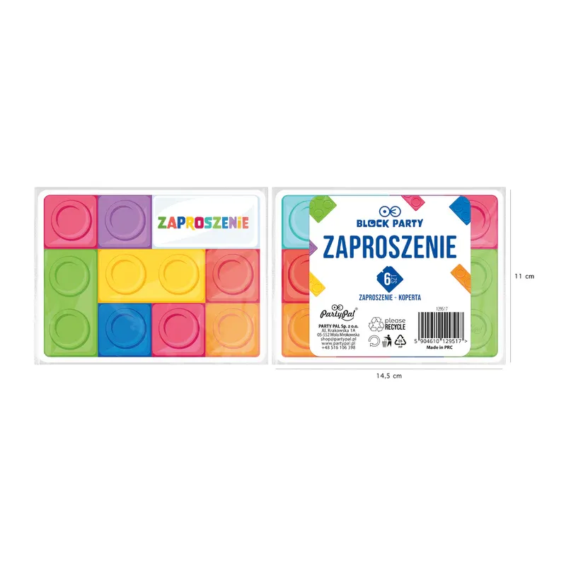 Zaproszenie na imprezę Klocki 6szt. Zaproszenie na imprezę Klocki 6szt.