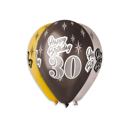 Balony Happy Birthday 30 metaliczne, 30cm/6szt.