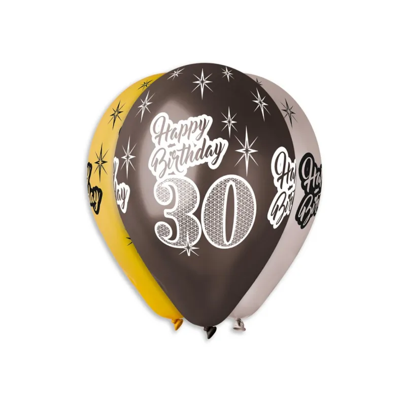 Balony Happy Birthday 30 metaliczne, 30cm/6szt.