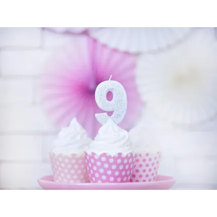 Świeczka urodzinowa cyferka srebrny, 7cm 