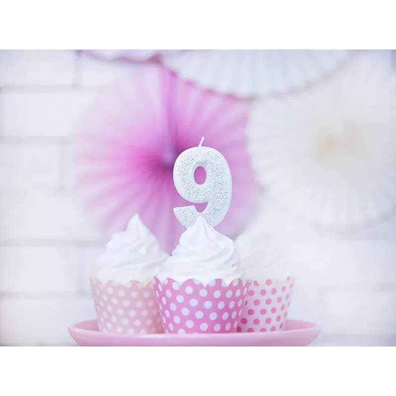 Świeczka urodzinowa cyferka srebrny, 7cm 