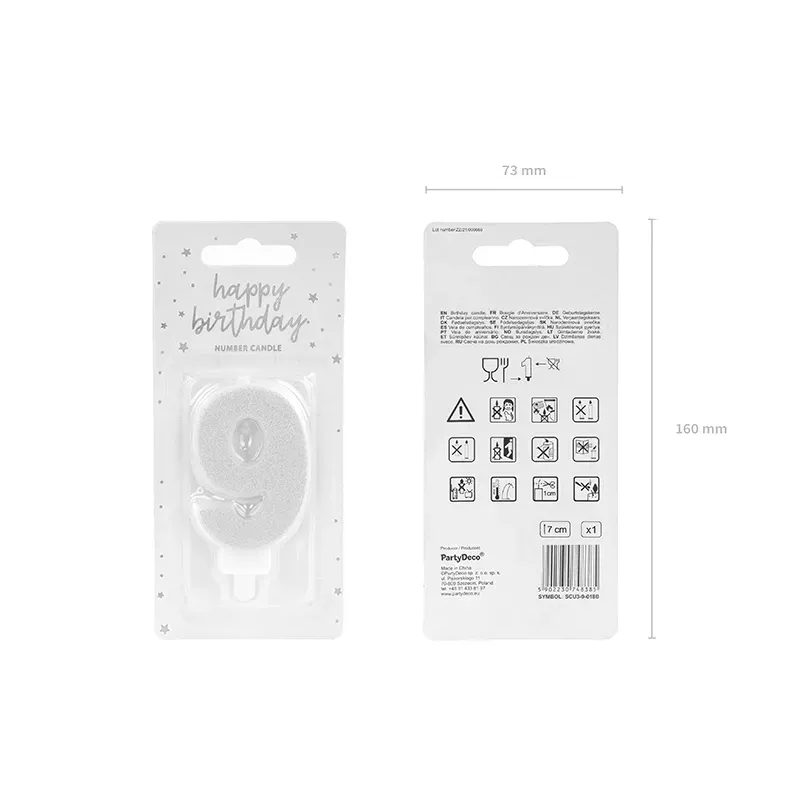 Świeczka urodzinowa cyferka srebrny, 7cm 