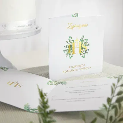 Zaproszenie na komunię Eukaliptus 10szt. 