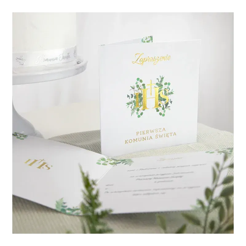 Zaproszenie na komunię Eukaliptus 10szt. 