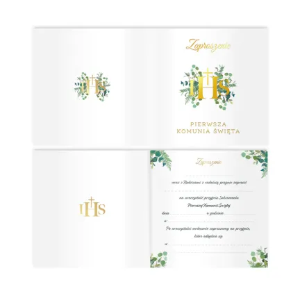 Zaproszenie na komunię Eukaliptus 10szt. 