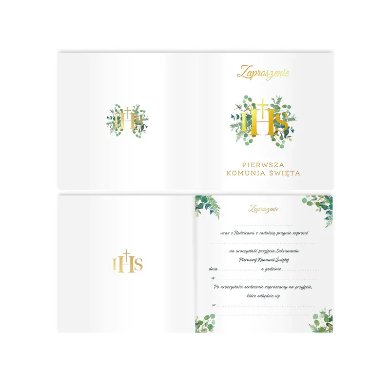 Zaproszenie na komunię Eukaliptus 10szt. 