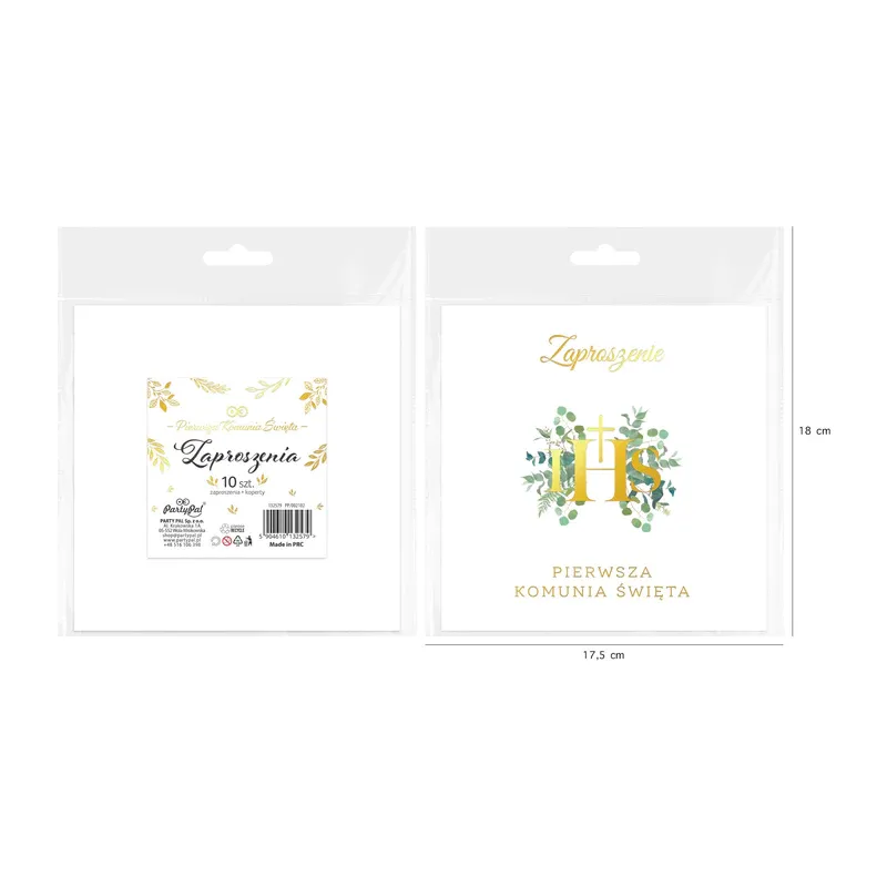 Zaproszenie na komunię Eukaliptus 10szt. 