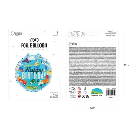 Balon foliowy Happy Birthday Pojazdy 45cm Balon foliowy Happy Birthday Pojazdy 45cm