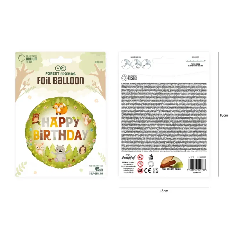 Balon foliowy Happy Birthday Leśni przyjaciele 45cm Balon foliowy Happy Birthday Leśni przyjaciele 45cm