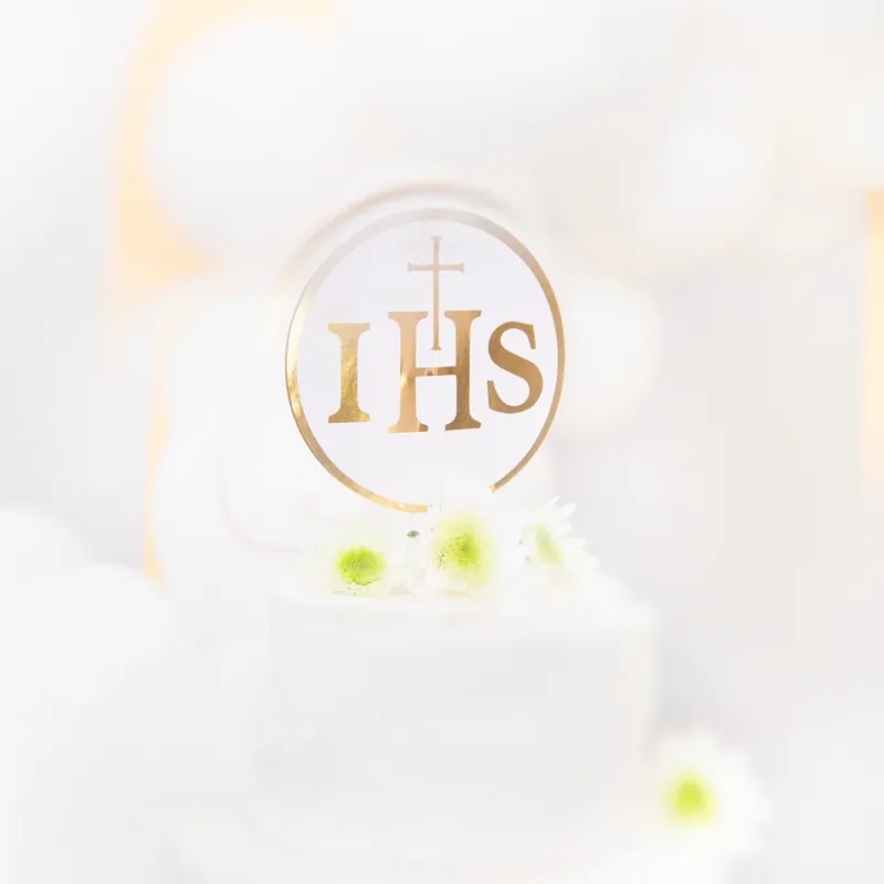 Topper na tort komunijny IHS biało-złoty 1szt.