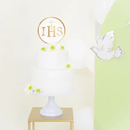 Topper na tort komunijny IHS biało-złoty 1szt.