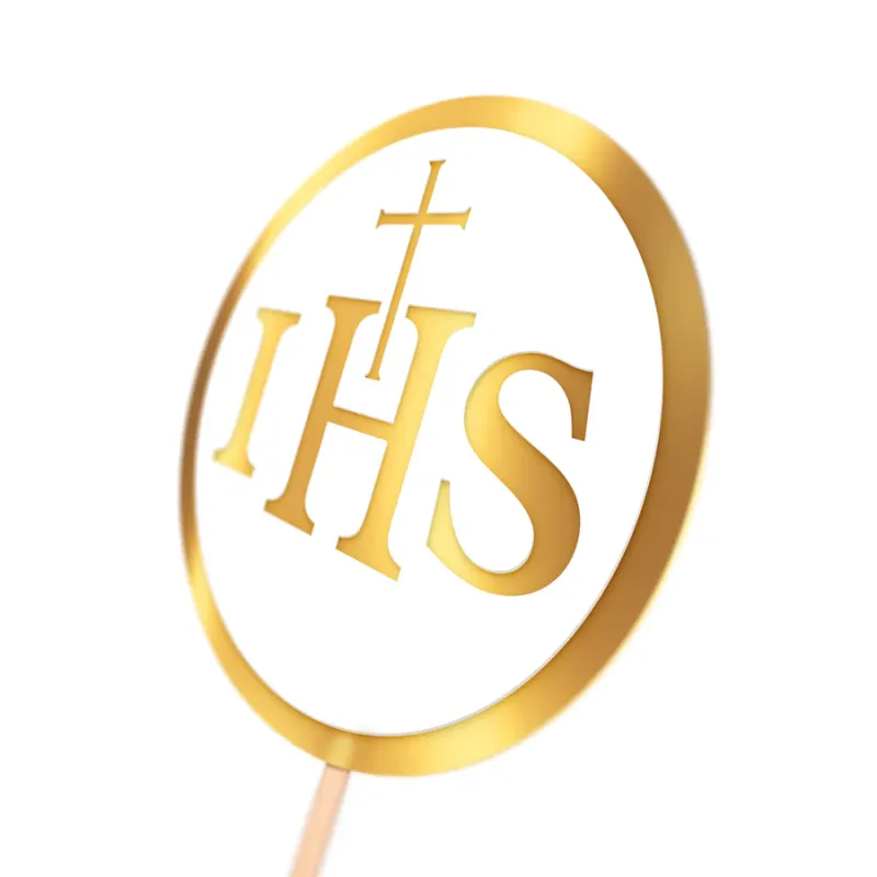 Topper na tort komunijny IHS biało-złoty 1szt.