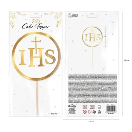 Topper na tort komunijny IHS biało-złoty 1szt.