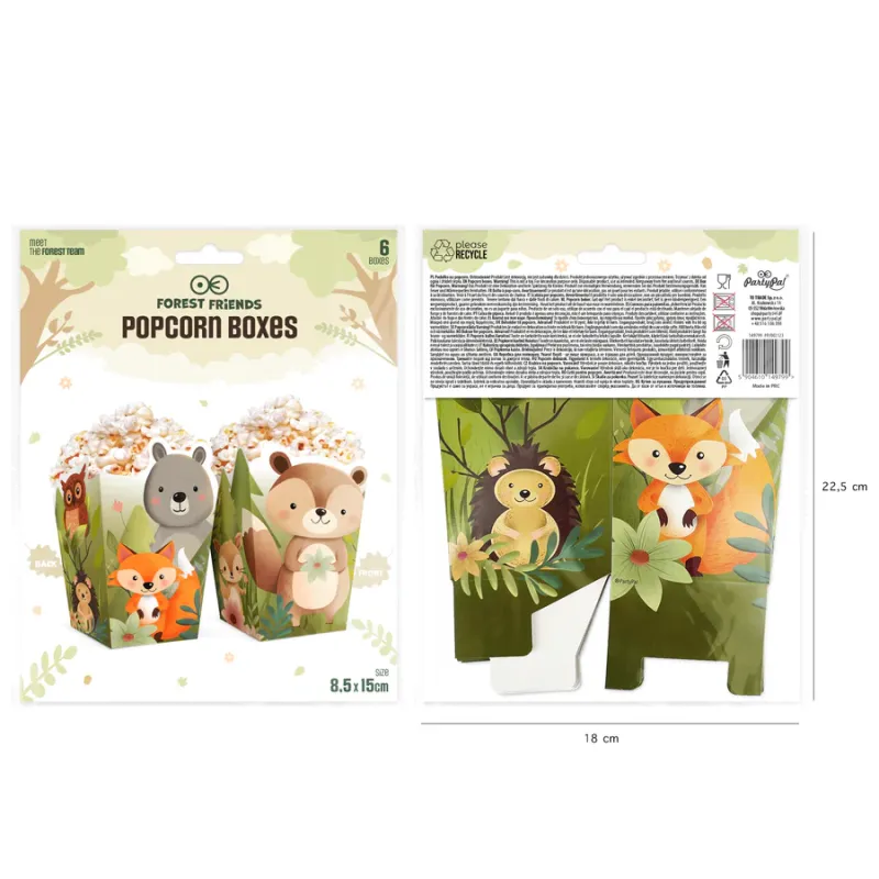 Pudełko na popcorn Leśni przyjaciele 8,5x15cm 6szt. Pudełko na popcorn Leśni przyjaciele 8,5x15cm 6szt.