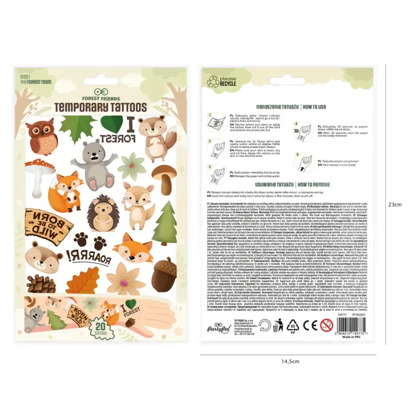 Tatuaże zmywalne Leśni przyjaciele 20szt.