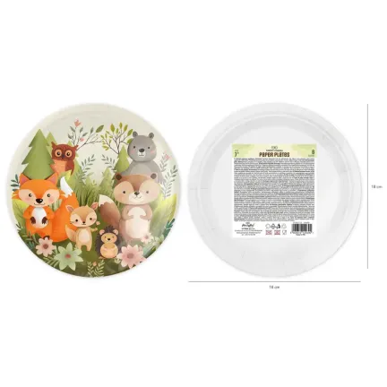 Talerzyki papierowe Leśni przyjaciele 7cali 6szt.