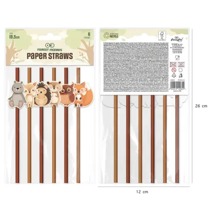 Słomki papierowe Leśni przyjaciele 19,5cm 6szt.