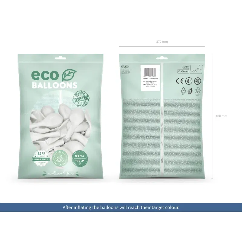 Balony Eco 30cm pastelowe, biały 100szt.