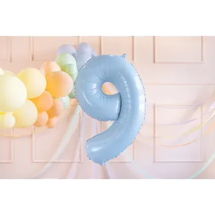 Balon foliowy Cyfra ''9'', 72cm, matowy jasny niebieski Balon foliowy Cyfra ''9'', 72cm, matowy jasny niebieski